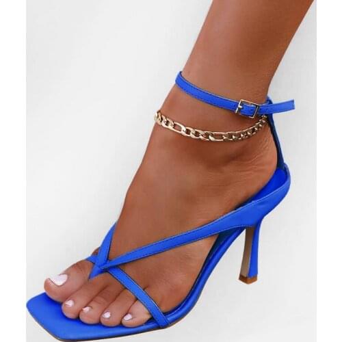 LLOGAI Women Shoes Woman Pumps Sandals High Heels Shoes Flip Flops High Heels Ankle Strap Summer Pumps Sexy Square Toe Sandals