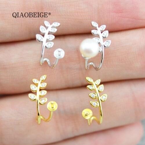 QIAOBEIGE latest design of pearl earrings Tree leaf 925 sterling silver earrings mount DIY pearl accessories lovely studs women