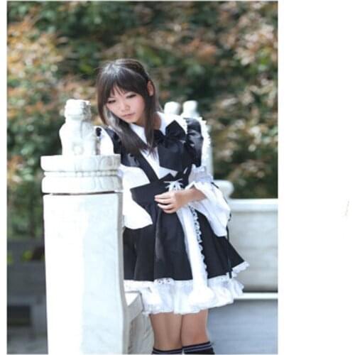 Women Maid Outfit Lolita Dress Cute Anime Black White Apron Cosplay Maid Dress Men Uniform Cafe Costume
