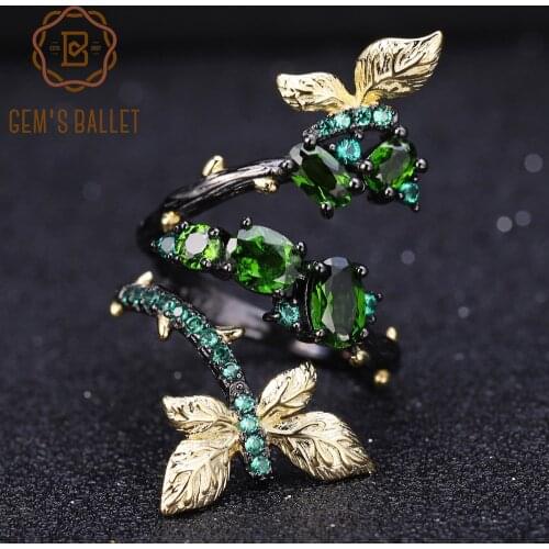 GEMS BALLET 925 Sterling Silver Handmade Ring 1.81Ct Natural Chrome Diopside Butterfly Branch Around Rings for Women Engagement