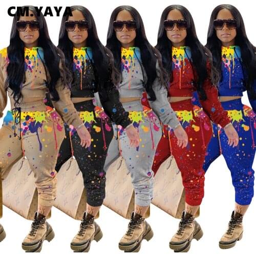 CM.YAYA Aumutn winter womens set fashion casual Bow solid Camouflage Hooded long sleeve Full Length two set
