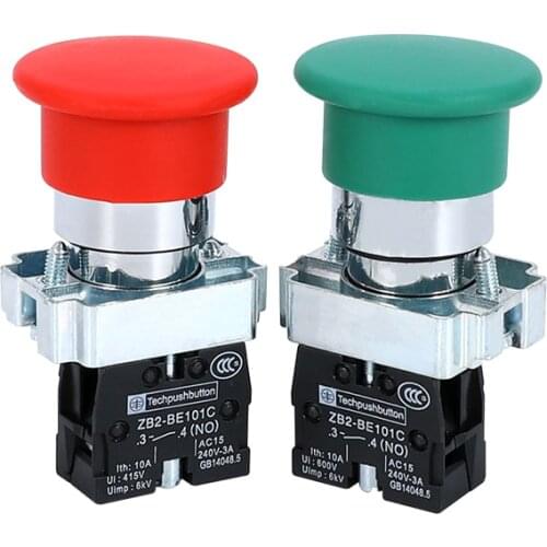 10PCS Mushroom Head Since Reset Button Switch Xb2-bc31c Xb2-bc42c 1 Normally Open Contact