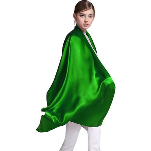 100% Silk Satin Long Scarf 55X180cm Pure Mulberry Silk Plain Color Silk Scarf Factory Direct Online Store 21 Bamboo Green Color