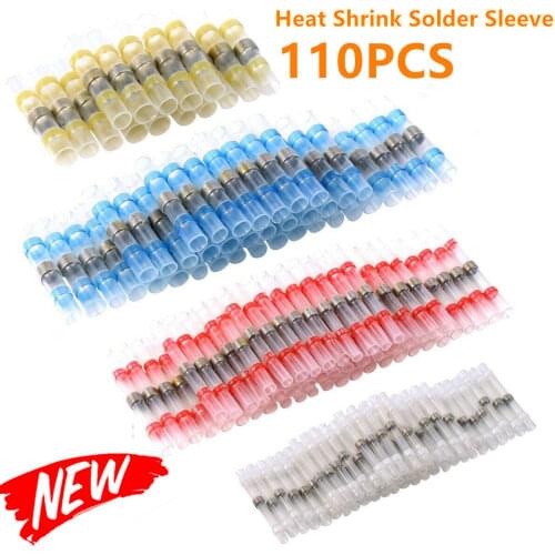110PCS Waterproof Heat Shrink Terminals Insulated Solder Seal Sleeve Copper Wire Butt Connector Kit Assortment