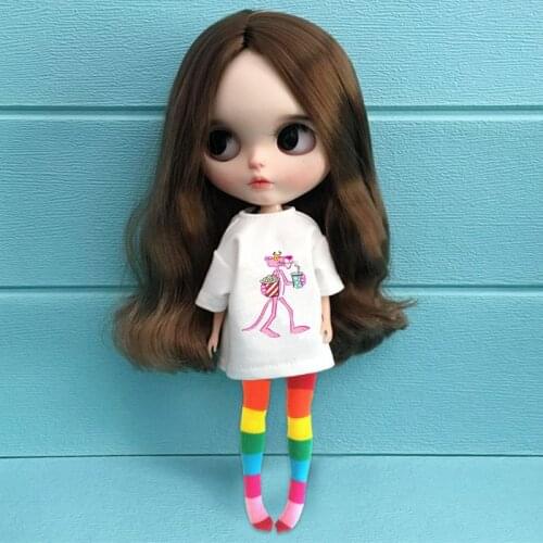 2pcs/set 30cm Blyth doll Clothes Fashion T-shirt+ jeans stockings socks for Barbi Shirt for 1/6 Doll Clothing Accessories