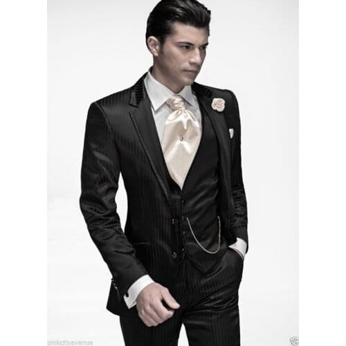 2016 Slim Fit Groom Tuxedo Black Groomsmen Notch Lapel Wedding/Dinner Suits Best Man Bridegroom (Jacket+Pants+Tie+Vest) B452