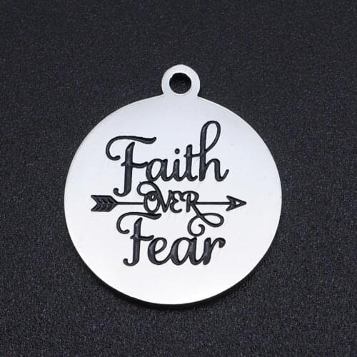 5pcs/lot 100% Stainless Steel Faith Over Fear Charms Pendants Wholesale Top Quality Bracelets Pendants