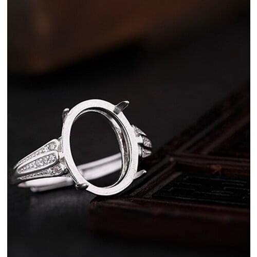 925 Sterling Silver Women 10x14mm Oval Cabochon Semi Mount Ring CZ Cubic Zirconia Engagement Ring Setting