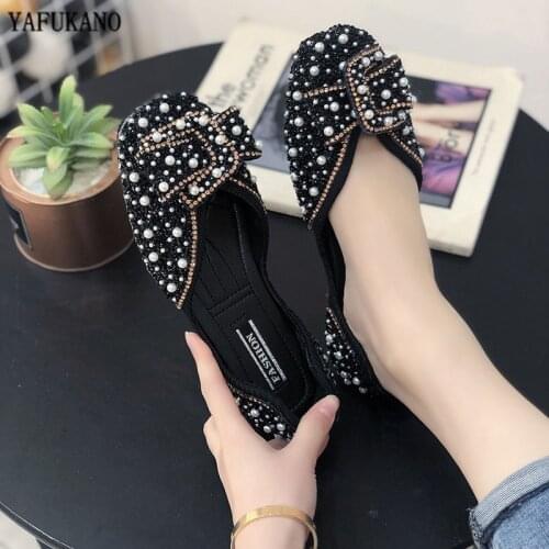 Ladies Bling Crystal Diamond Black Pink Dress Flats Womens Bow Sequins Single Shoes Rhinestone Glitter Square Toe Ballet Flats