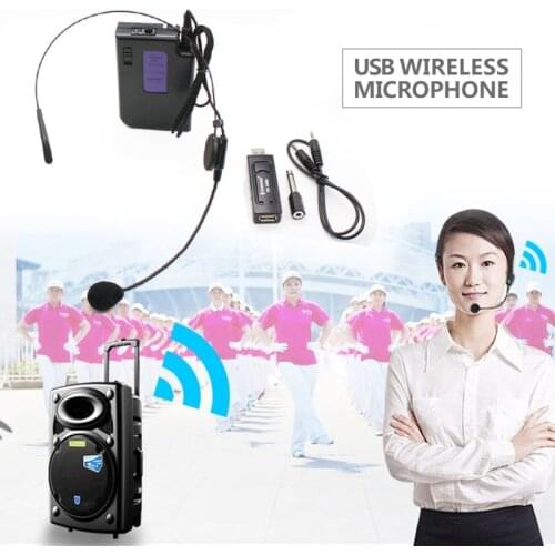 Wireless Headset Microphone with USB 3.5mm 6.35mm Receiver for Conference Teaching Speech Loudspeaker Megaphone Stage