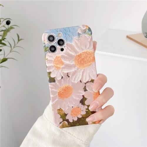Retro sweet Daisy Oil painting flowers Korean Phone Case For iPhone 11 12 Pro Max Xs Max XR Xs 7 8 Plus X 7Plus case Cute Cover