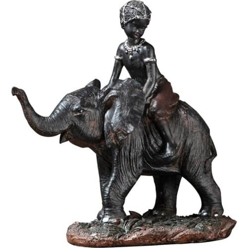 Home Decoration Sculpture Retro Figurines Riding An Elephant Lucky Feng Shui Artware Office Display Furnishings Birthday Gifts