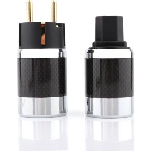 Pair EU version Carbon Fiber Gold Plated IEC EU Schuko Power Plug Connector HIFI European Power Connector