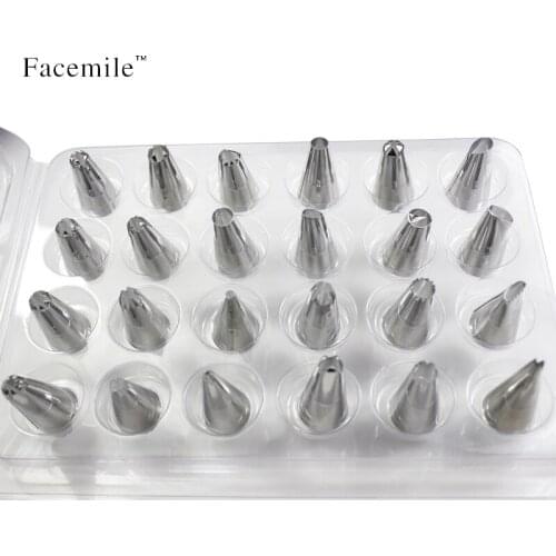 Facemile 24Pcs/set Large Stainless Steel Icing Piping Nozzles Pastry Tips Set For Cake Decorating Sugar Craft Tool Smile 52125