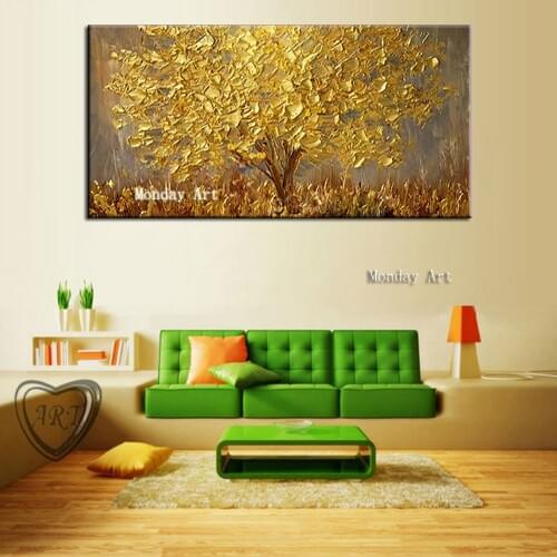 Professional Aritist Hand painted Knife Golden Tree Oil Painting Canvas Art Painting Wall Picture Living Room Hotel Home Decora