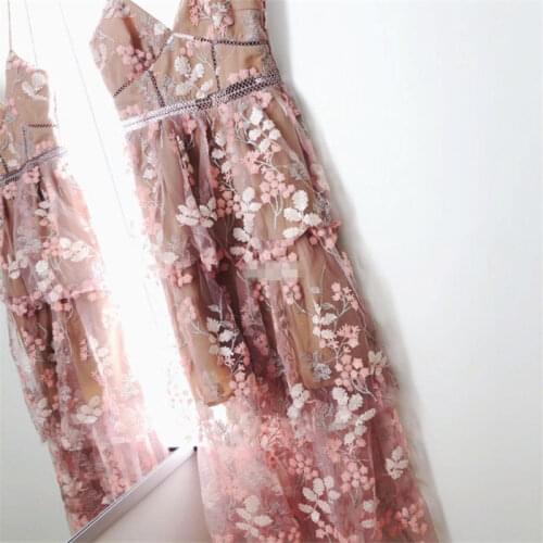 Classic Style 2020 New Arrive Pink Floral Lady Midi Dress Sequined Women Party Dress Sexy Backless Female Slip Dress