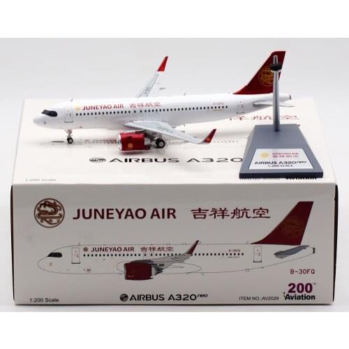 1:200 Alloy Collectible Plane Gift Aviation AV2029 JUNEYAO AIR Airbus A320NEO Diecast Aircraft JET Model B-30FQ With Stand