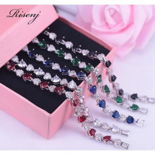 Heart in heart cute silver color jewelry pretty bracelet women green Created Emerald White Zircon Bracelet bridal Jewelry