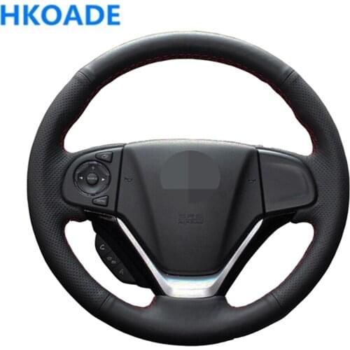 DIY Hand-stitched Black Comfortable and Soft Artificial Leather Car Accessories Steering Wheel Cover For Honda CRV 2012-2014