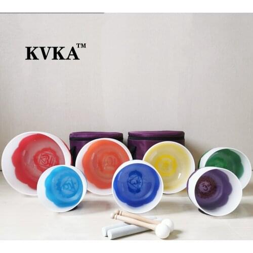 Chakra set of 7 PCS 7"-12" Note CDEFGAB Frosted Quartz Crystal Singing Bowls 432Hz with free carry bags
