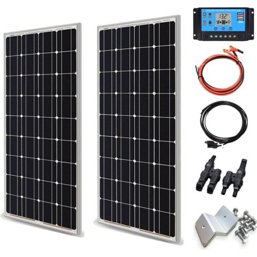 200W Glass Solar Panel Kit System 18V 100W Aluminum Frame Rigid Glass Solar Panels 12V 24V Battery Charger For Home Roof RV