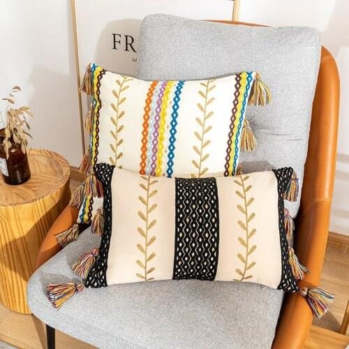 New Cotton Moroccan Colorful Cushion Cover 45x45cm Tassel Embroidery Soft Boho Decorative Throw Pillow Case for Sofa Home Decore