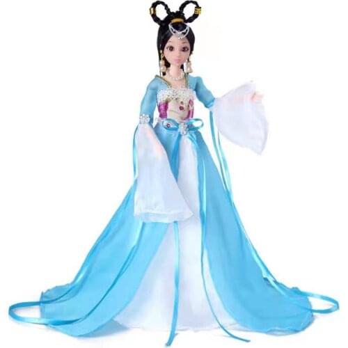1/6 BJD Doll Clothes For Barbie Clothes White Blue Chinese Ancient Fairy Dress Princess Gown Beauty Costume 30cm Dolls Accessory