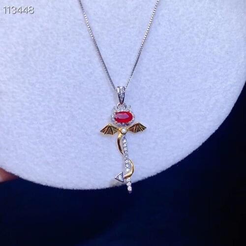 Imp style red ruby necklace for men women real 925 silver fine jewelry natural gem real 925 silver birthday date gift birthstone