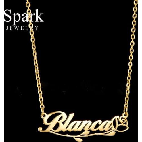 Spark Personalized Hollow Rose Name Necklace For Women Stainless Steel Custom Nameplate Choker Necklaces Birthday Jewelry Gift
