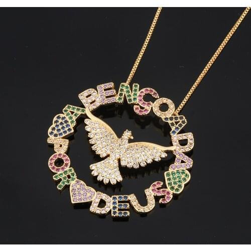 Gold Color Copper Multicolor AAA Cubic Zirconia Round Eagle And Letters Pendant Necklaces Womens Fashion Jewelry Cobre CZ Colar