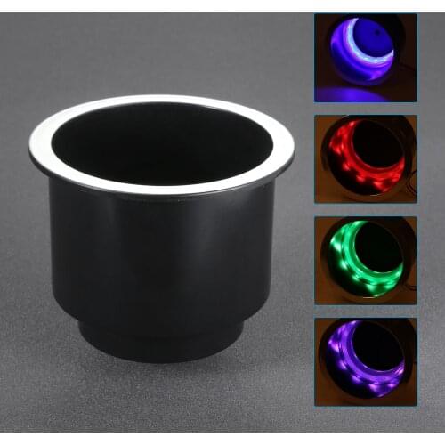 Plastic Marine RV Car Cup w/LED Lights |Drink Can Water Bottle Holder Plastic with Water Outlet Drain Holes for Boat/Car/Sofa
