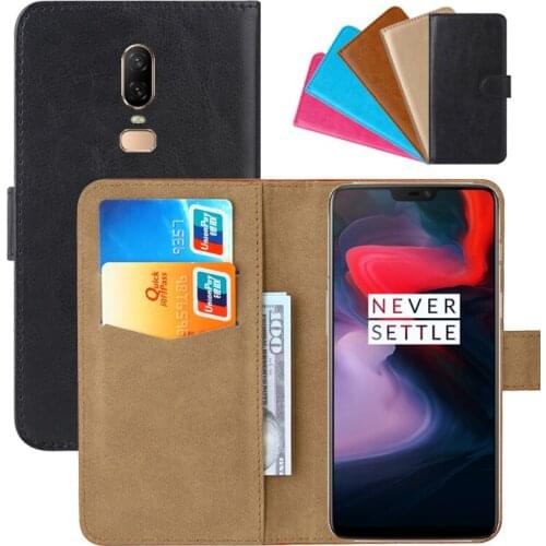 Luxury Wallet Case For OnePlus 6 PU Leather Retro Flip Cover Magnetic Fashion Cases Strap