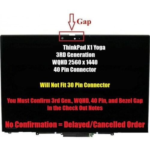 Lcd Touch Screen Assembly For Lenovo ThinkPad X1 Yoga WQHD 01YT250 X1 3RD Generation Notch HD CAMERA