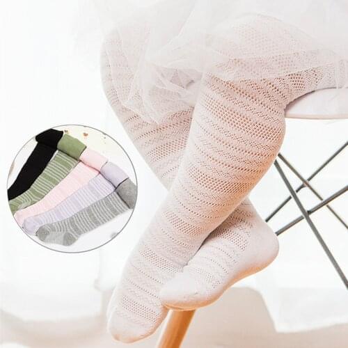 Spring Summer Mesh Thin Infant Baby Pantyhose Kids Girls Princess Tights Stripe Children Stockings White Soft Cotton Hosiery