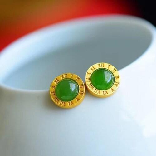 Hetian Jade Green Jade Stud Earrings S925 Sterling Silver 2020 New Trendy Small Frosty Style Earrings Green Earrings Jewelry
