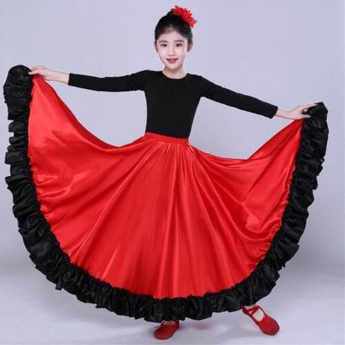 Gypsy Princess Girls Belly Dance Costumes Spanish Traditional Flamenco Skirt Satin Smooth Plus Size Swing Skirt Dress DL5158