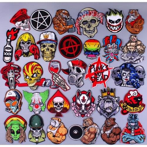 Hippie Punk Patches On Clothes Skull Patch Clothing Thermoadhesive Animals Stripes Patch Iron On Patches For Clothing Applqiues