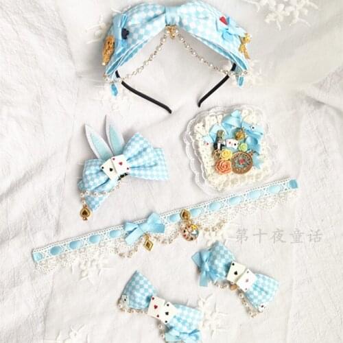 High quality cute headdress Alice Lolita blue and white glorita JSK dress OP skirt JK hair accessories hairpin hairband