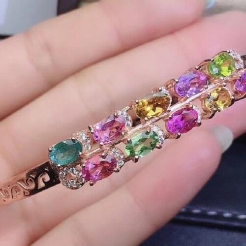 Delicate Grace Natural Brazilian Tourmaline Bracelet for Women Party S925 Gemstones 4*6mm Fine Jewelry October Birthstone