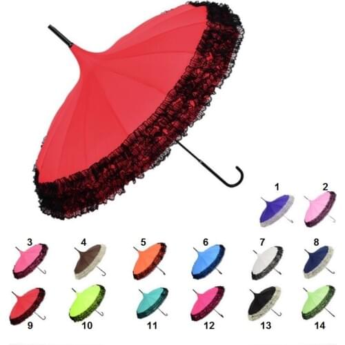 30PCS/LOT New Women Fashion 16K Pagoda Lace Parasol Princess Long-handle Windproof clear Umbrella Best Gift umbrella rain women