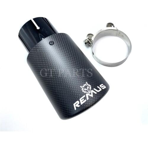 1 piece curly edge Remus-logo black stiainless steel matte carbon Fiber Exhaust Tips Fit for BENZ BMW AUDI