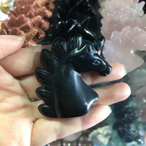 1pcs Natural Obsidian unicorn reiki healing hand carved crystal unicorn