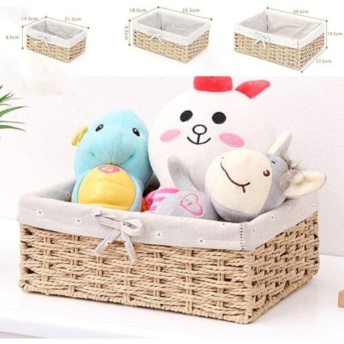 1PC Rectangular Wicker Storage Basket Supermarket Display Hand-woven Rattan Storage Basket Container Sundries Organizer