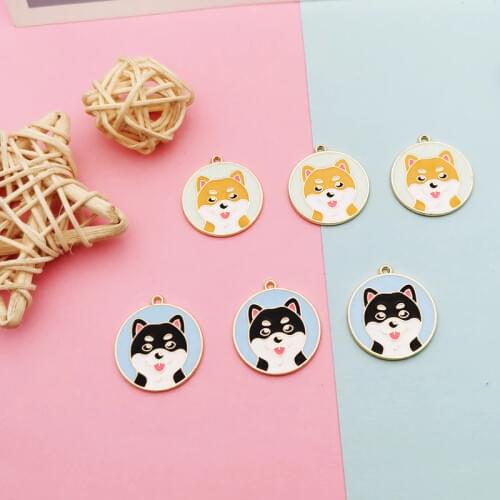 10pcs Cute Puppy Husky Enamel Charms Oil Drop Animal Round Metal Pendants DIY Necklace Accessories Bracelet Jewelry Making FX343