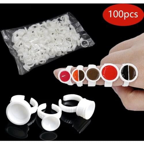 100pcs White Disposable Tattoo Ink Rings Cups S/L Eyebrow Lip Tattoo Pigments Holder Ring Container Permanent Makeup Accessories