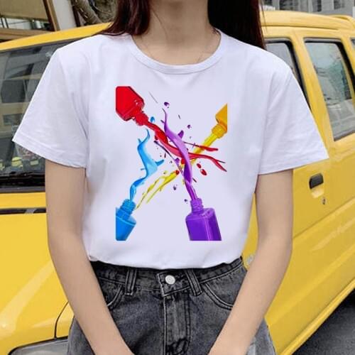 2020 Summer T-shirt Ms. Lipstick Nail Polish T-shirtHarajuku Top T-shirt Viper Korea Clothing Women T-shirt Street Clothing
