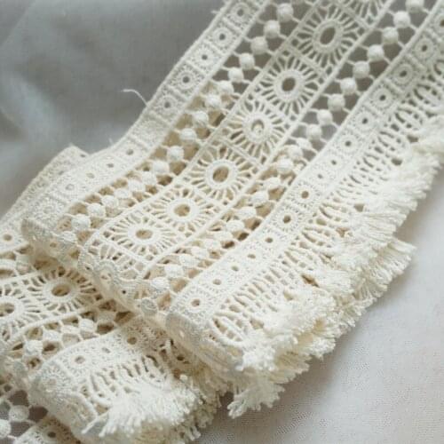 4 Yards Vintage Retro Embroidery Hollow Out Cotton Lace Trim Circle Tassel lace Trim DIY Handmade sewing for Bridal Dress