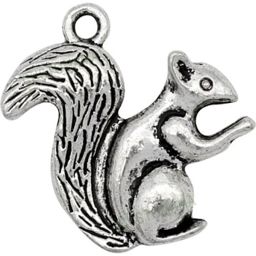 50pcs-Antique Tibetan Silver 2 Sided Squirrel Charms Pendant 21x21mm