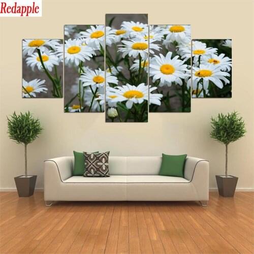 Diamond Embroidery Natural scenery, white daisy flowers Picture Of Rhinestones Diamond Painting Mosaic Cross Stitch Wall Art5Pcs