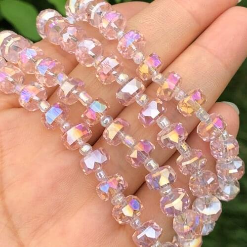 8mm Wheel Shape AB Pink Multicolor Austrian Crystal Rondelle Beads Faceted Round Loose Beads for Jewelry Making Diy Accessories